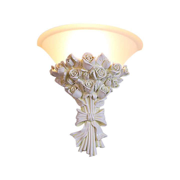 Skørter | Cone Wall Lighting Colonialist White Glass 1 Main Wall Lamp with Flower Resin Decoration for Living Room