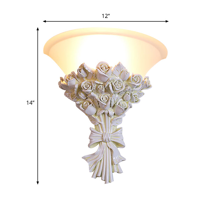 Skørter | Cone Wall Lighting Colonialist White Glass 1 Main Wall Lamp with Flower Resin Decoration for Living Room