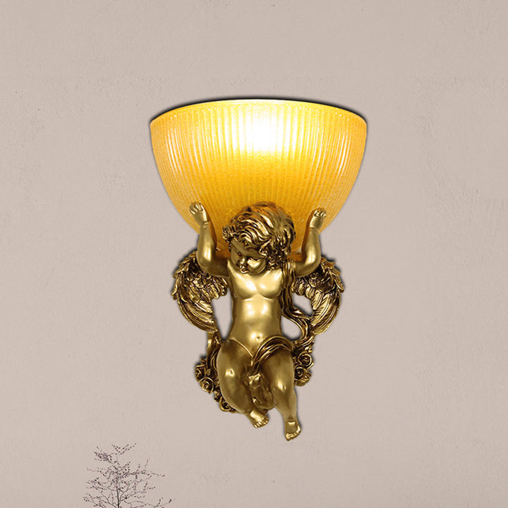 Skørter | Angel Wall Lamp Colony Metal 1 Head White/Gold Wall Lamp Fixture with Dome Amber Glass Shade, Left/Right