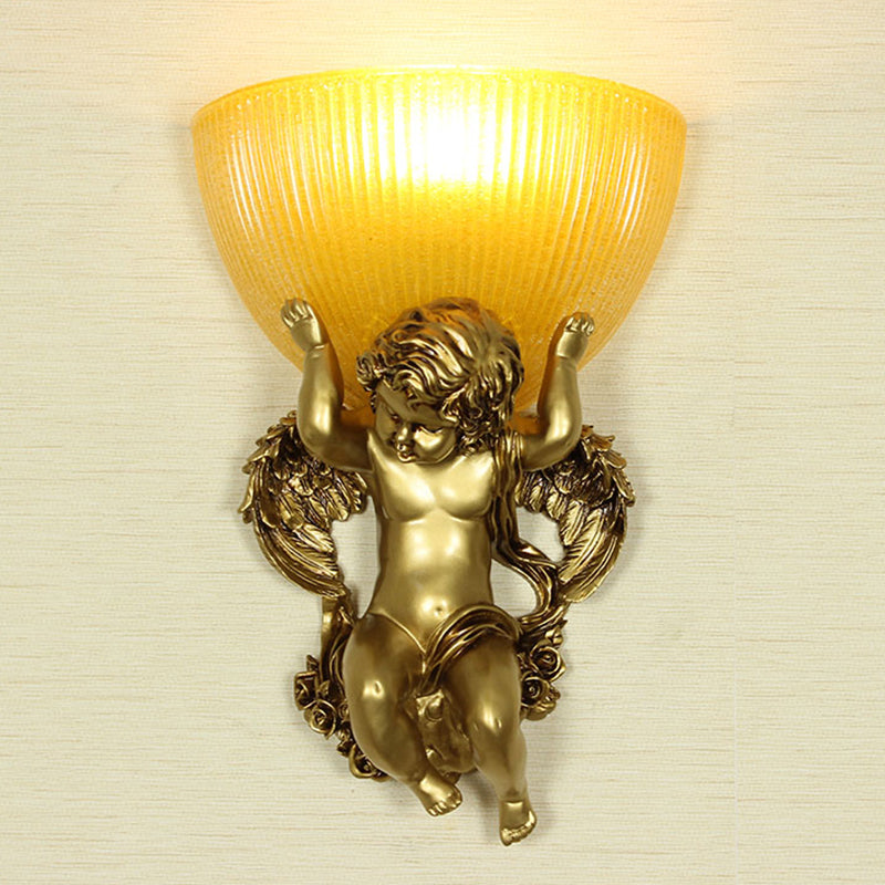 Skørter | Angel Wall Lamp Colony Metal 1 Head White/Gold Wall Lamp Fixture with Dome Amber Glass Shade, Left/Right
