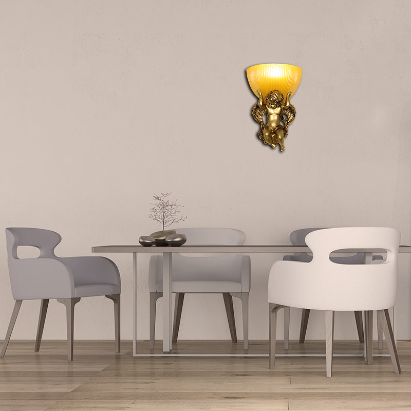Skørter | Angel Wall Lamp Colony Metal 1 Head White/Gold Wall Lamp Fixture with Dome Amber Glass Shade, Left/Right