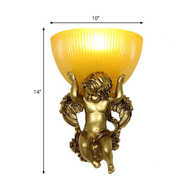 Skørter | Angel Wall Lamp Colony Metal 1 Head White/Gold Wall Lamp Fixture with Dome Amber Glass Shade, Left/Right