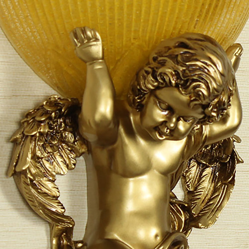 Skørter | Angel Wall Lamp Colony Metal 1 Head White/Gold Wall Lamp Fixture with Dome Amber Glass Shade, Left/Right