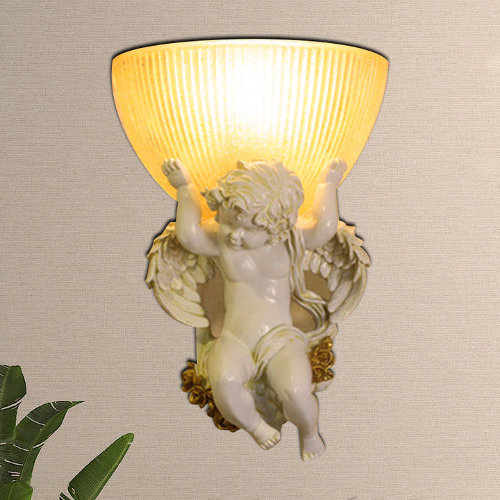 Skørter | Angel Wall Lamp Colony Metal 1 Head White/Gold Wall Lamp Fixture with Dome Amber Glass Shade, Left/Right