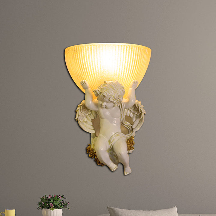 Skørter | Angel Wall Lamp Colony Metal 1 Head White/Gold Wall Lamp Fixture with Dome Amber Glass Shade, Left/Right