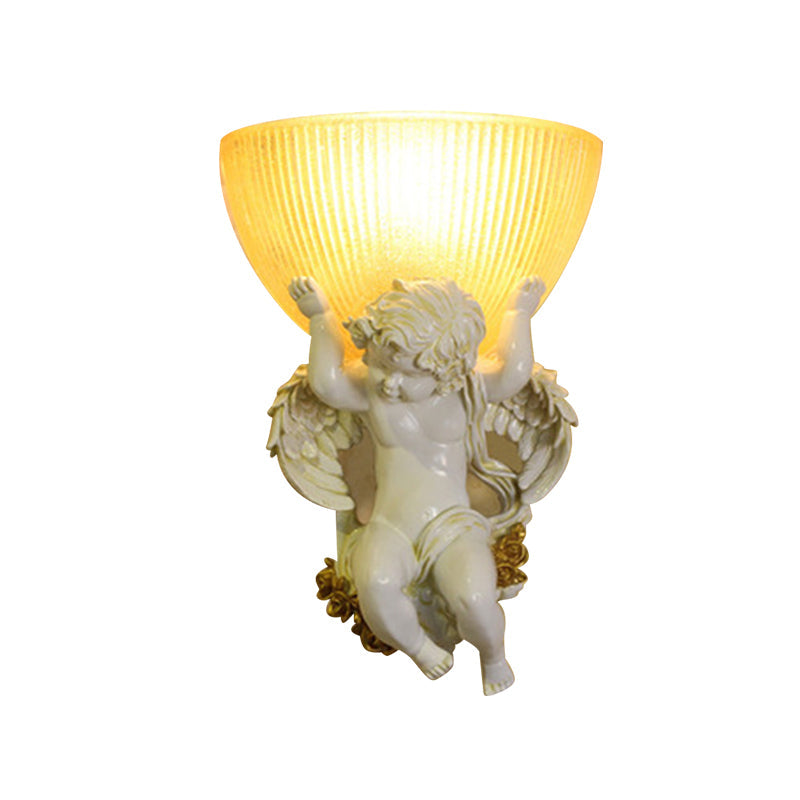 Skørter | Angel Wall Lamp Colony Metal 1 Head White/Gold Wall Lamp Fixture with Dome Amber Glass Shade, Left/Right