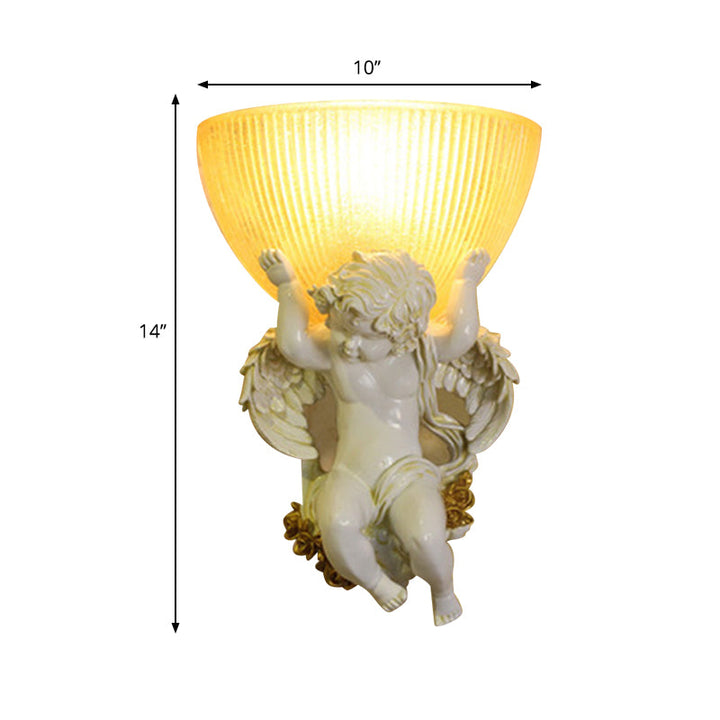 Skørter | Angel Wall Lamp Colony Metal 1 Head White/Gold Wall Lamp Fixture with Dome Amber Glass Shade, Left/Right