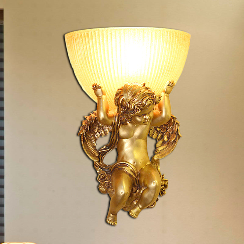 Skørter | Angel Wall Lamp Colony Metal 1 Head White/Gold Wall Lamp Fixture with Dome Amber Glass Shade, Left/Right