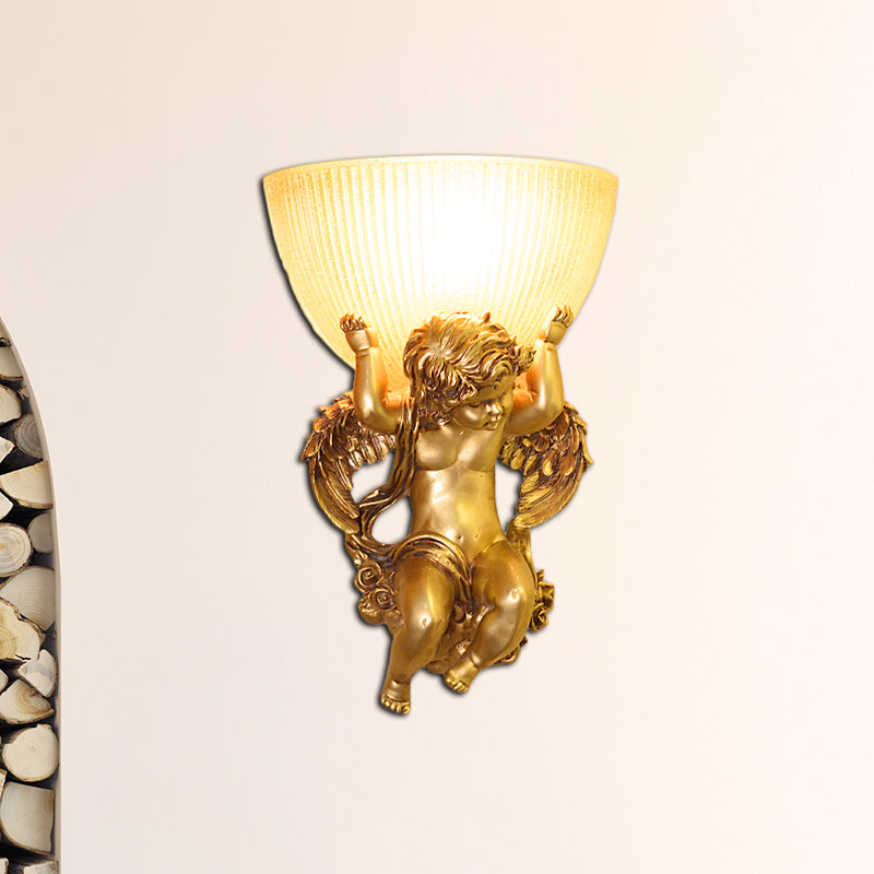 Skørter | Angel Wall Lamp Colony Metal 1 Head White/Gold Wall Lamp Fixture with Dome Amber Glass Shade, Left/Right