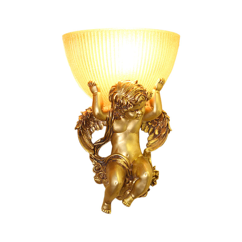 Skørter | Angel Wall Lamp Colony Metal 1 Head White/Gold Wall Lamp Fixture with Dome Amber Glass Shade, Left/Right