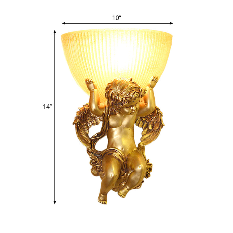 Skørter | Angel Wall Lamp Colony Metal 1 Head White/Gold Wall Lamp Fixture with Dome Amber Glass Shade, Left/Right