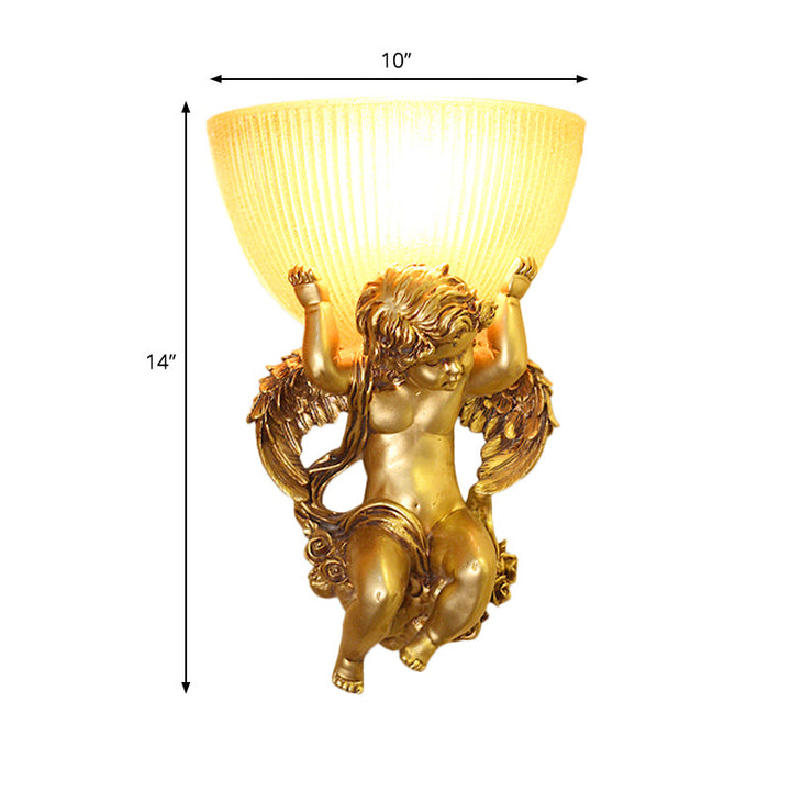 Skørter | Angel Wall Lamp Colony Metal 1 Head White/Gold Wall Lamp Fixture with Dome Amber Glass Shade, Left/Right