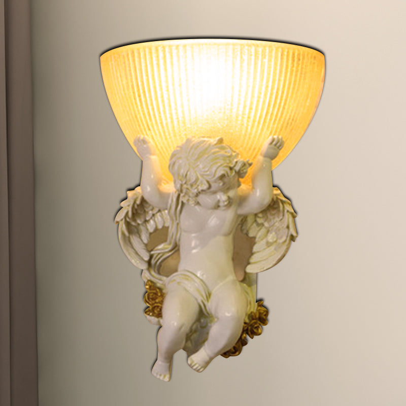 Skørter | Angel Wall Lamp Colony Metal 1 Head White/Gold Wall Lamp Fixture with Dome Amber Glass Shade, Left/Right