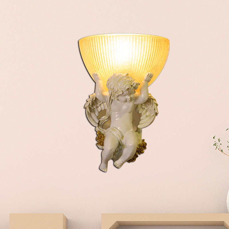 Skørter | Angel Wall Lamp Colony Metal 1 Head White/Gold Wall Lamp Fixture with Dome Amber Glass Shade, Left/Right