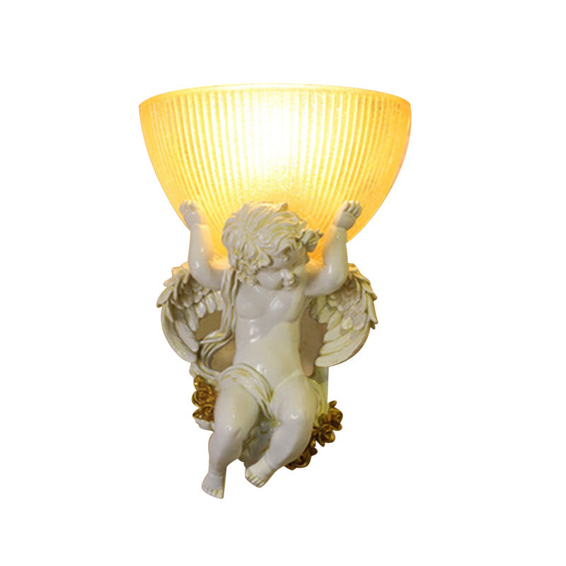 Skørter | Angel Wall Lamp Colony Metal 1 Head White/Gold Wall Lamp Fixture with Dome Amber Glass Shade, Left/Right