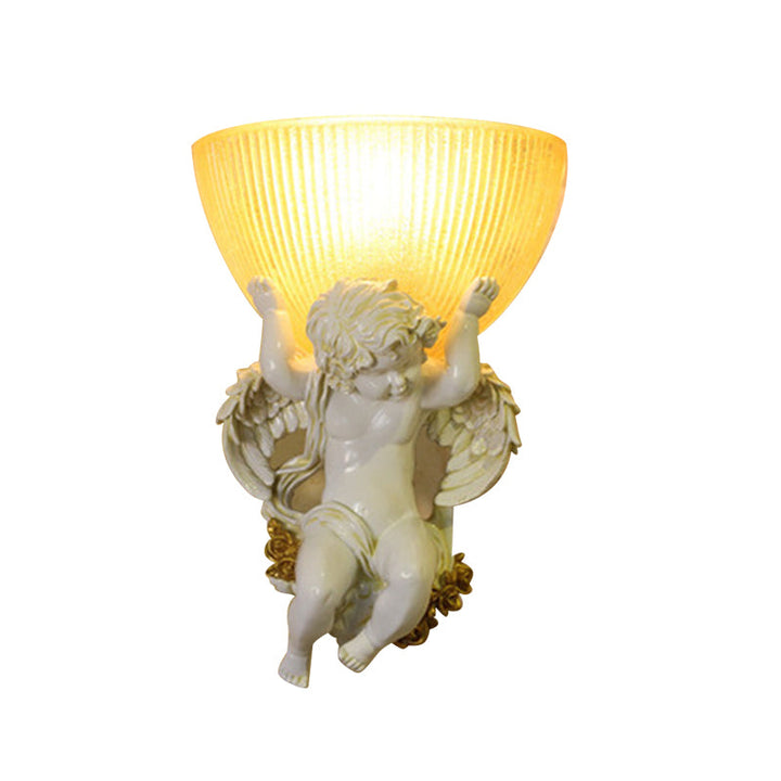 Skørter | Angel Wall Lamp Colony Metal 1 Head White/Gold Wall Lamp Fixture with Dome Amber Glass Shade, Left/Right