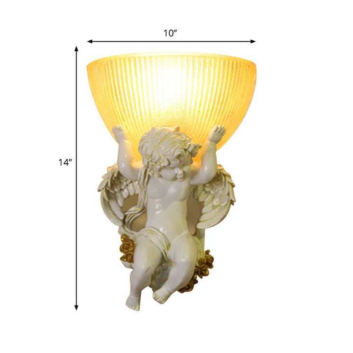 Skørter | Angel Wall Lamp Colony Metal 1 Head White/Gold Wall Lamp Fixture with Dome Amber Glass Shade, Left/Right
