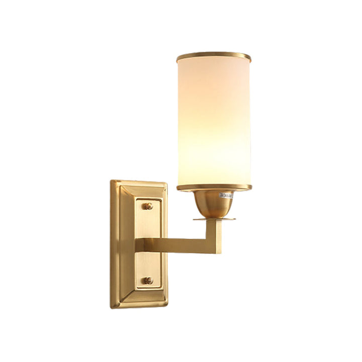 Skørter | Armed Wall Lamp Traditional Metal 1 Bulb Brass Sconce with Cylinder White Glass Shade
