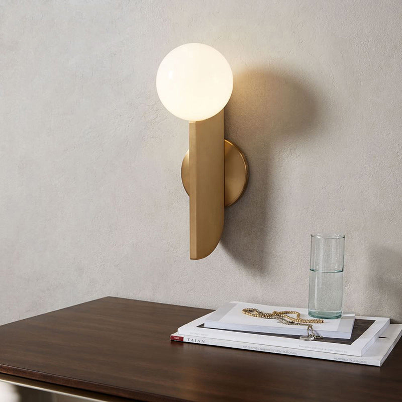 Skørter | Simple Ball Shape Wall Lamp Matte White Glass 1 Light Gold Wall Mount Light