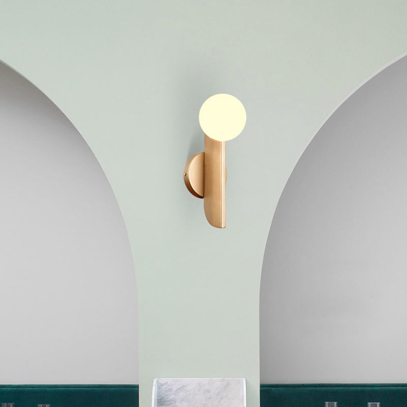 Skørter | Simple Ball Shape Wall Lamp Matte White Glass 1 Light Gold Wall Mount Light