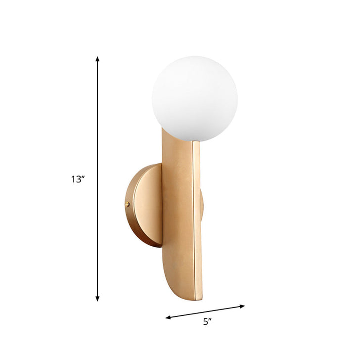 Skørter | Simple Ball Shape Wall Lamp Matte White Glass 1 Light Gold Wall Mount Light