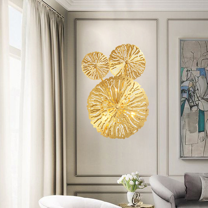 Skørter | 3/6/7 Heads Brass Wall Mount Light Asian Style Gold Finish Etched Lotus Leaf Wall Light Wall Lamp