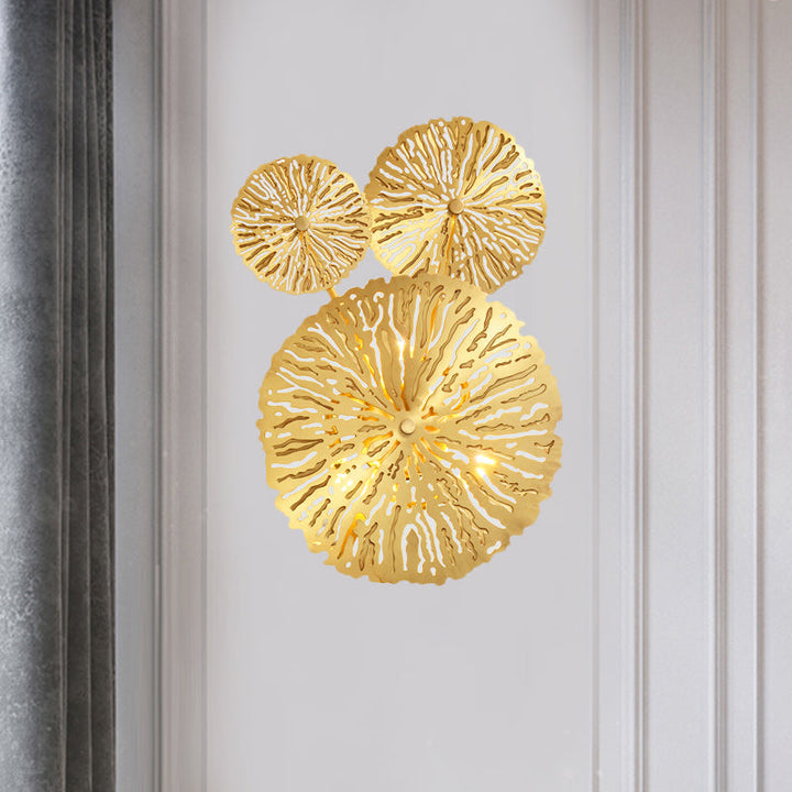 Skørter | 3/6/7 Heads Brass Wall Mount Light Asian Style Gold Finish Etched Lotus Leaf Wall Light Wall Lamp