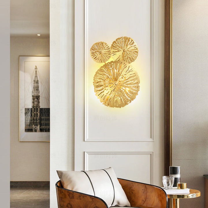 Skørter | 3/6/7 Heads Brass Wall Mount Light Asian Style Gold Finish Etched Lotus Leaf Wall Light Wall Lamp