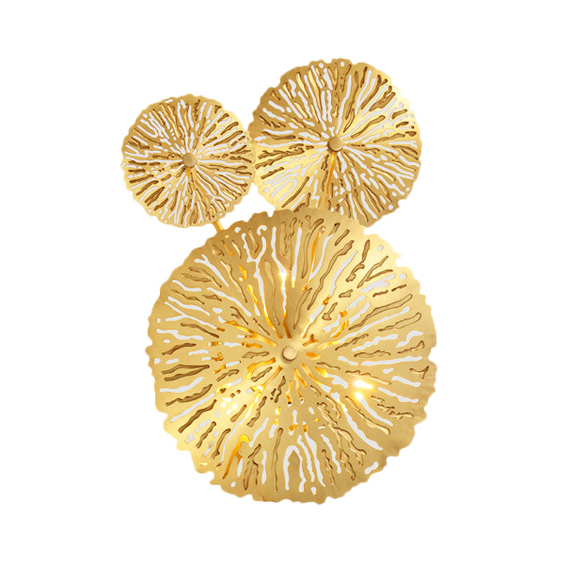 Skørter | 3/6/7 Heads Brass Wall Mount Light Asian Style Gold Finish Etched Lotus Leaf Wall Light Wall Lamp