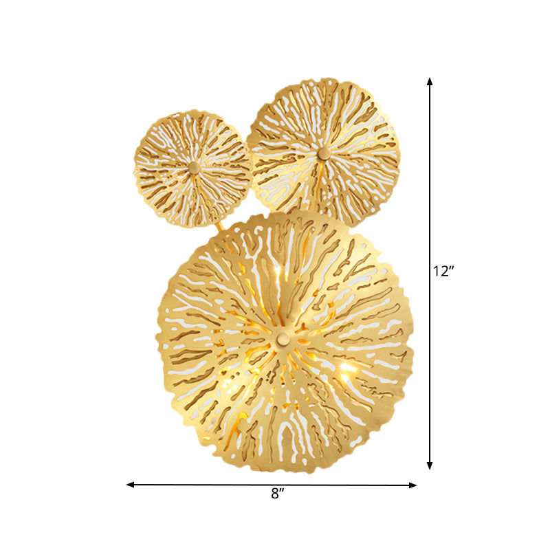 Skørter | 3/6/7 Heads Brass Wall Mount Light Asian Style Gold Finish Etched Lotus Leaf Wall Light Wall Lamp