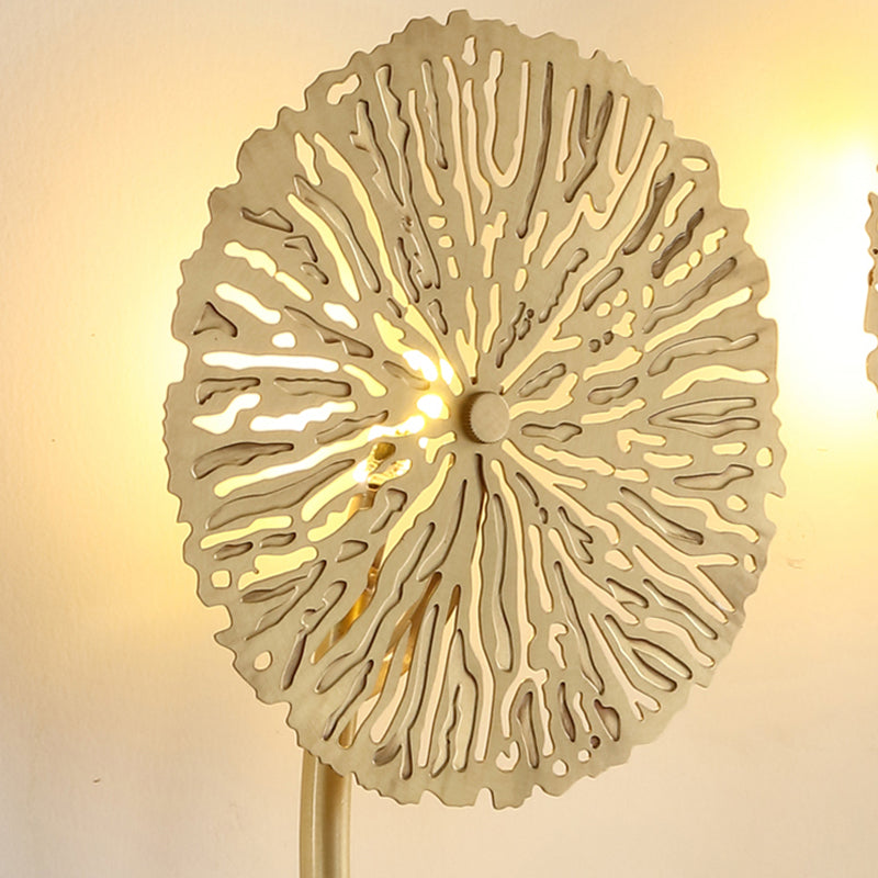 Skørter | 3/6/7 Heads Brass Wall Mount Light Asian Style Gold Finish Etched Lotus Leaf Wall Light Wall Lamp