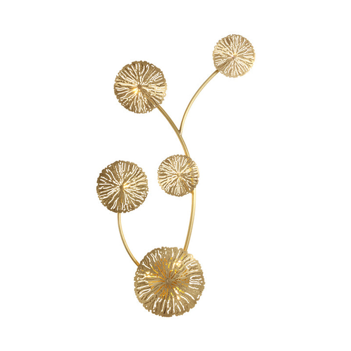 Skørter | 3/6/7 Heads Brass Wall Mount Light Asian Style Gold Finish Etched Lotus Leaf Wall Light Wall Lamp