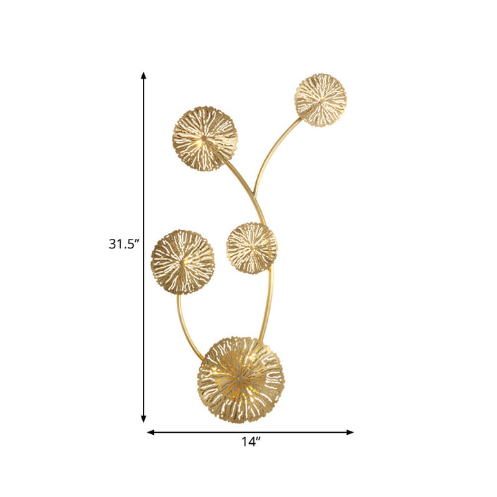 Skørter | 3/6/7 Heads Brass Wall Mount Light Asian Style Gold Finish Etched Lotus Leaf Wall Light Wall Lamp