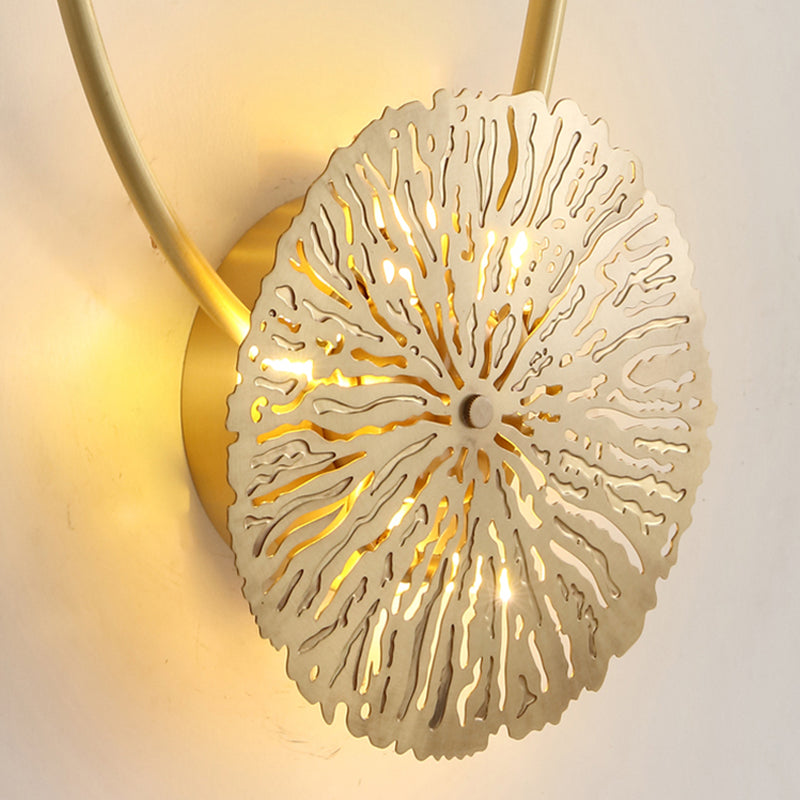 Skørter | 3/6/7 Heads Brass Wall Mount Light Asian Style Gold Finish Etched Lotus Leaf Wall Light Wall Lamp