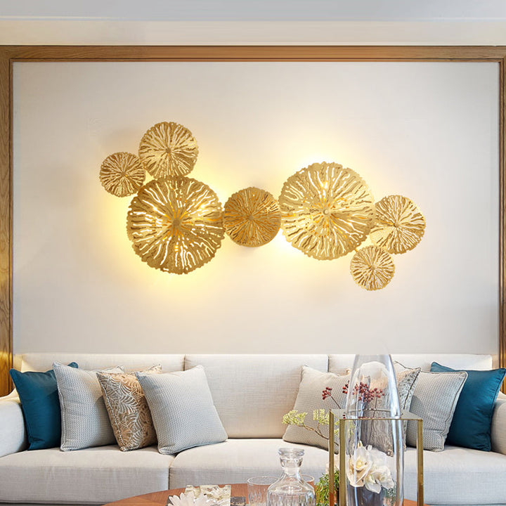 Skørter | 3/6/7 Heads Brass Wall Mount Light Asian Style Gold Finish Etched Lotus Leaf Wall Light Wall Lamp