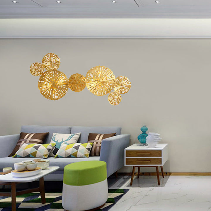 Skørter | 3/6/7 Heads Brass Wall Mount Light Asian Style Gold Finish Etched Lotus Leaf Wall Light Wall Lamp
