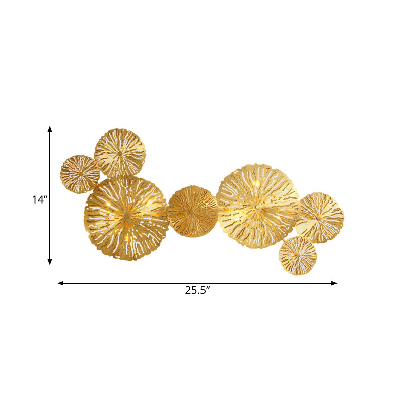 Skørter | 3/6/7 Heads Brass Wall Mount Light Asian Style Gold Finish Etched Lotus Leaf Wall Light Wall Lamp