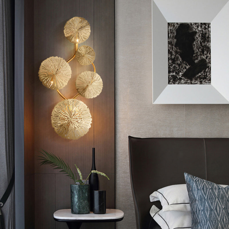 Skørter | 19.5"/23.5"/28" Width 5/6/8-Light Lotus Leaf Wall Lamp Art Deco Gold Finish Stainless Steel Flush Wall Lamp