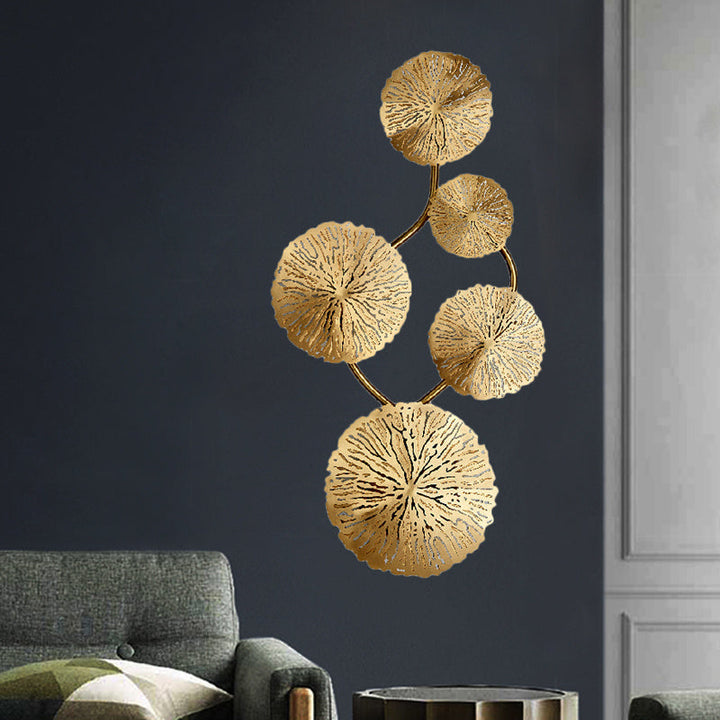 Skørter | 19.5"/23.5"/28" Width 5/6/8-Light Lotus Leaf Wall Lamp Art Deco Gold Finish Stainless Steel Flush Wall Lamp