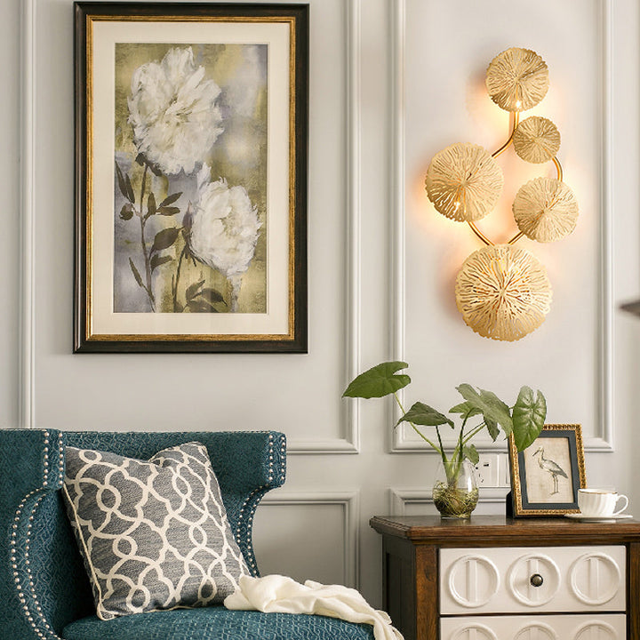Skørter | 19.5"/23.5"/28" Width 5/6/8-Light Lotus Leaf Wall Lamp Art Deco Gold Finish Stainless Steel Flush Wall Lamp