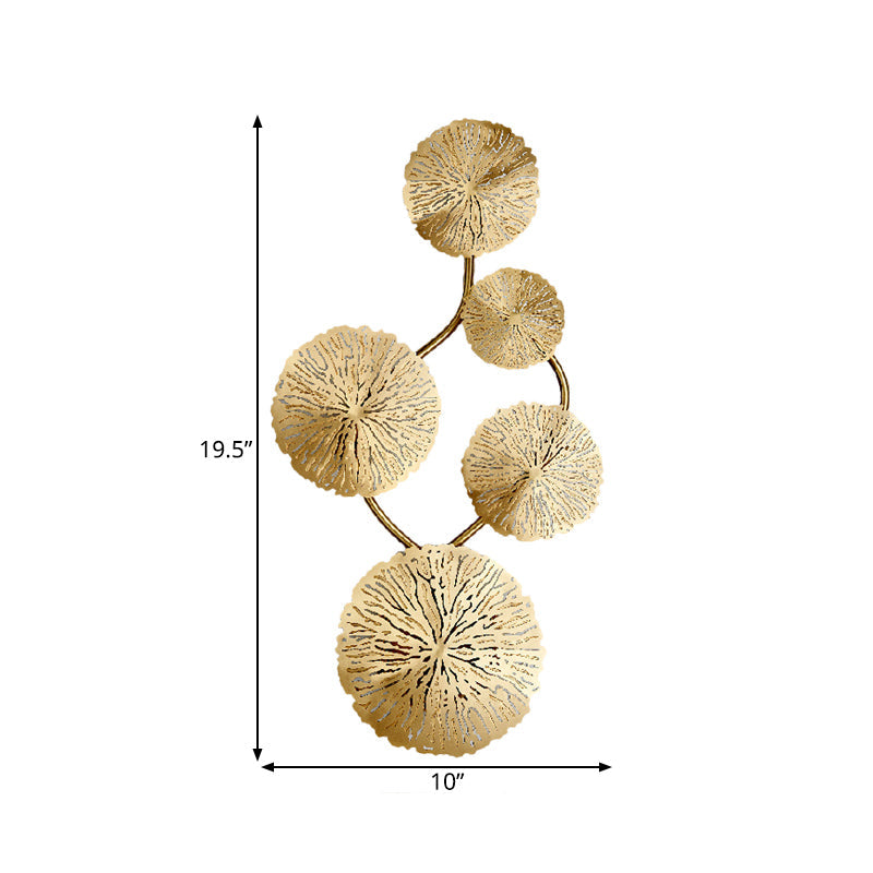 Skørter | 19.5"/23.5"/28" Width 5/6/8-Light Lotus Leaf Wall Lamp Art Deco Gold Finish Stainless Steel Flush Wall Lamp
