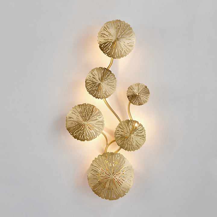 Skørter | 19.5"/23.5"/28" Width 5/6/8-Light Lotus Leaf Wall Lamp Art Deco Gold Finish Stainless Steel Flush Wall Lamp