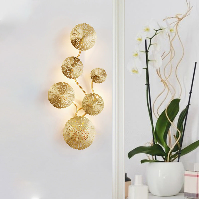 Skørter | 19.5"/23.5"/28" Width 5/6/8-Light Lotus Leaf Wall Lamp Art Deco Gold Finish Stainless Steel Flush Wall Lamp