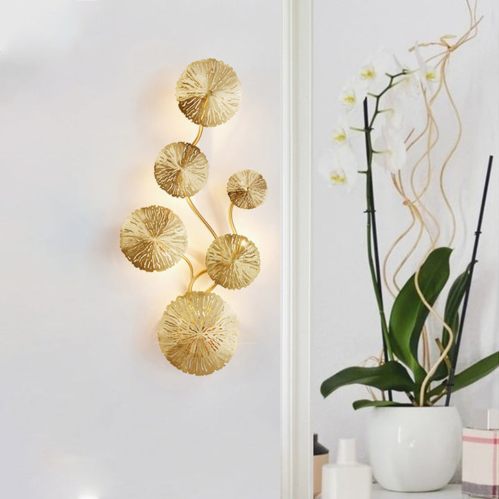 Skørter | 19.5"/23.5"/28" Width 5/6/8-Light Lotus Leaf Wall Lamp Art Deco Gold Finish Stainless Steel Flush Wall Lamp