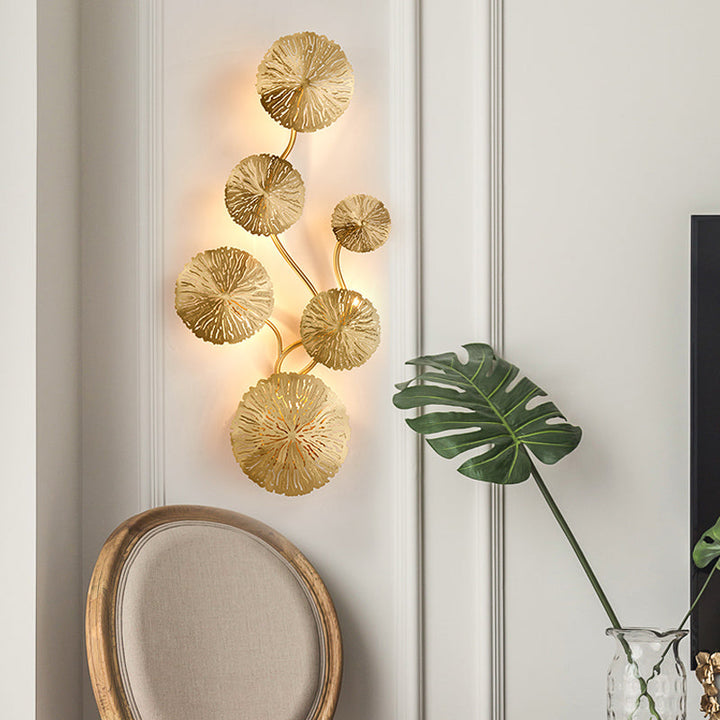 Skørter | 19.5"/23.5"/28" Width 5/6/8-Light Lotus Leaf Wall Lamp Art Deco Gold Finish Stainless Steel Flush Wall Lamp