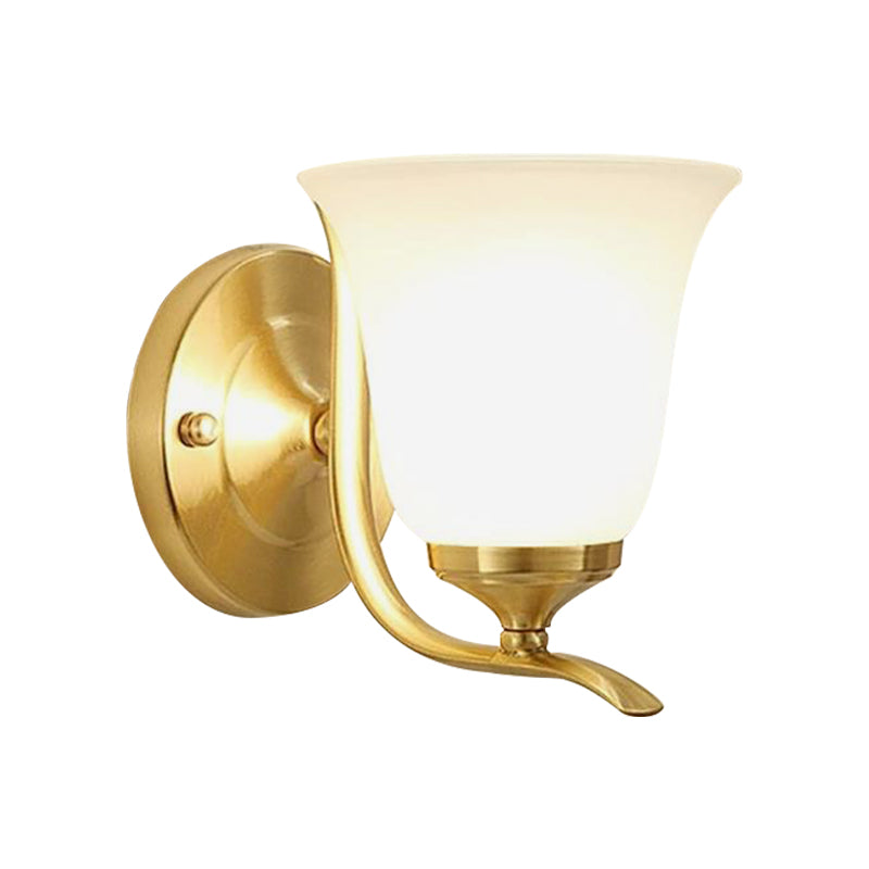 Skørter | Frosted Glass Bell Wall Mount Lighting Vintage Style 1 Light Living Room Wall Lamp in Gold