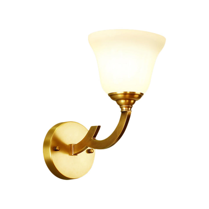 Skørter | Gold 1 Light Wall Light Fixture Colonial Style Milk Glass Bell Shade Wall Mounted Light for Corridor