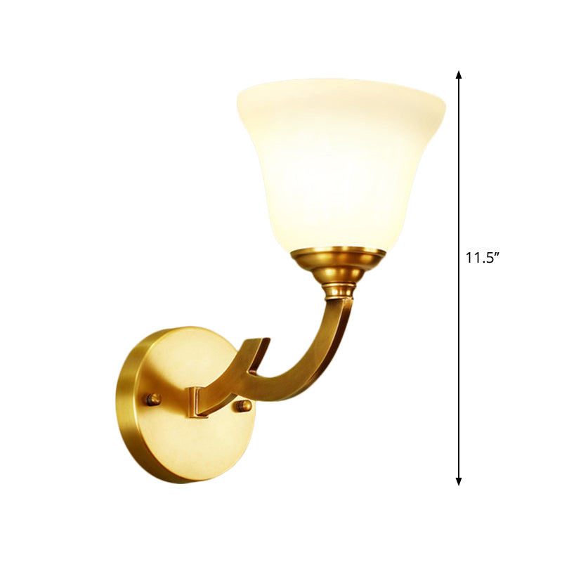 Skørter | Gold 1 Light Wall Light Fixture Colonial Style Milk Glass Bell Shade Wall Mounted Light for Corridor