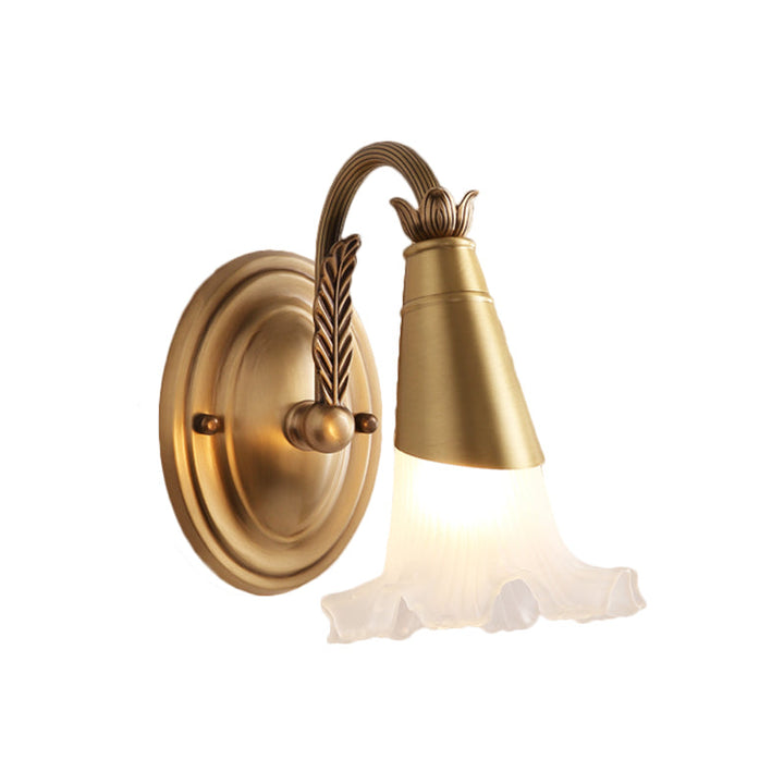 Skørter | Traditional Style Flower Wall Light 1/2-Light Frosted Glass Candle Holder in Gold for Bathroom