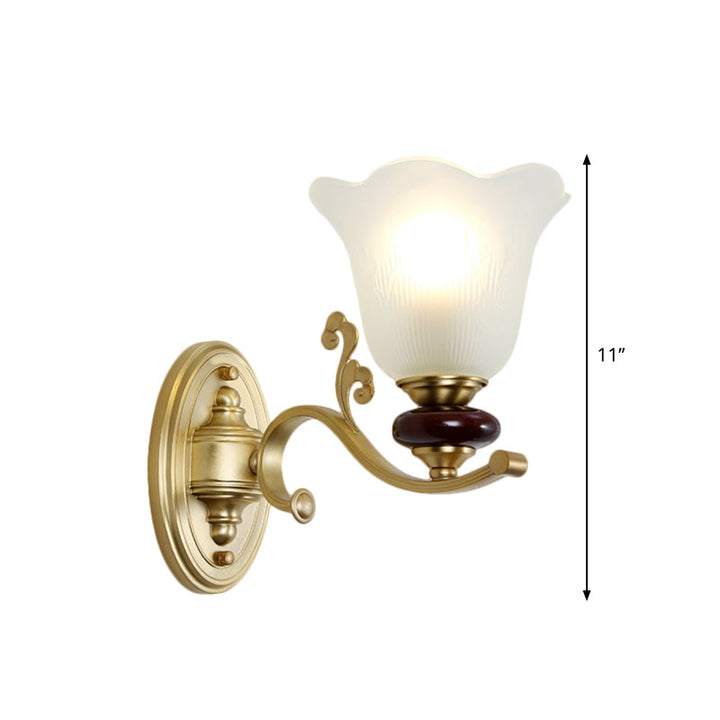 Skørter | 1/2-Bulb Sconces Light Fixture with Petal Shade Frosted Glass Traditional Stylish Bedroom Wall Mounted Light in Gold